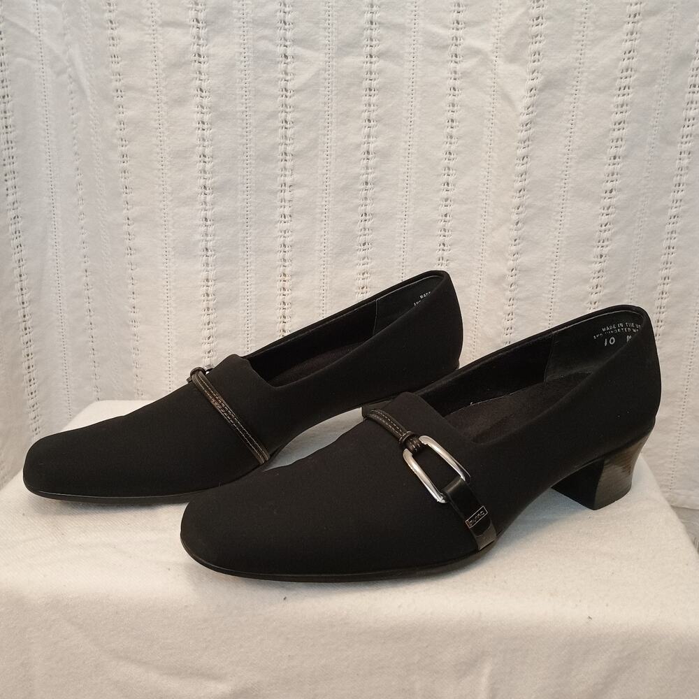 Munro American M207487 "Cindi" sz 10N Black Stretch Fabric Block Heel EUC